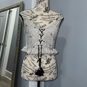 American Eagle White & Black Front Tie Adjustable Festival Tank Top M